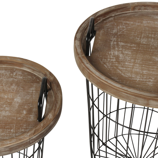Kate & Laurel Tenby Nesting Metal And Wood Tray Basket End Tables