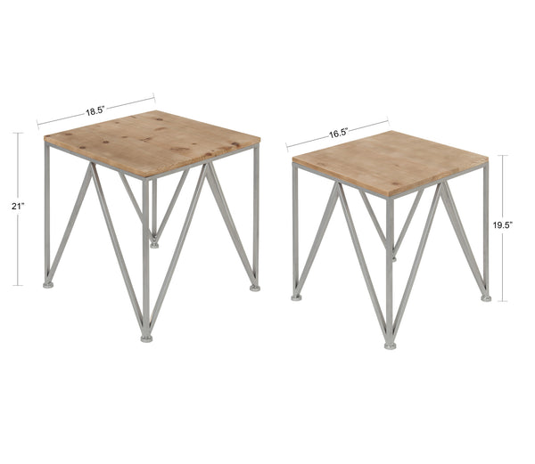 Kate & Laurel Uzma 2-Set Nesting Metal/Wood End Tables