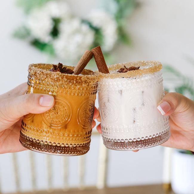 Kate Aspen 10 Oz. Hobnail Beaded Floral Amber Drinking Glasses (Set Of 6)