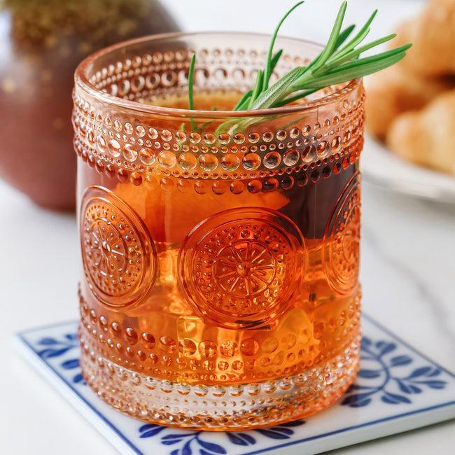 kate aspen 10 oz. Hobnail Beaded Floral Rose Gold Drinking Glasses (Set of 6)