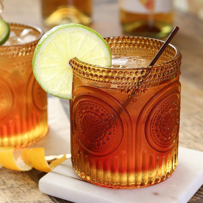 Kate Aspen 10 Oz. Ribbed Retro Arch Floral Amber Drinking Glasses (Set Of 6)