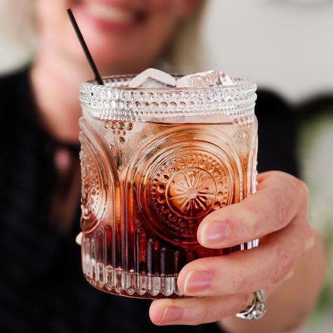 Kate Aspen 10 Oz. Ribbed Retro Arch Floral Clear Drinking Glasses (Set Of 6)