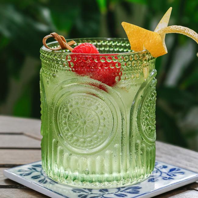 Kate Aspen 10 Oz. Ribbed Retro Arch Floral Green Drinking Glasses (Set Of 6)