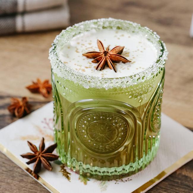 Kate Aspen 10 Oz. Ribbed Retro Arch Floral Green Drinking Glasses (Set Of 6)