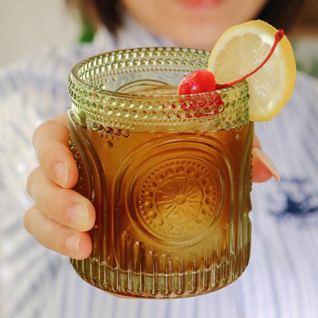 Kate Aspen 10 Oz. Ribbed Retro Arch Floral Green Drinking Glasses (Set Of 6)