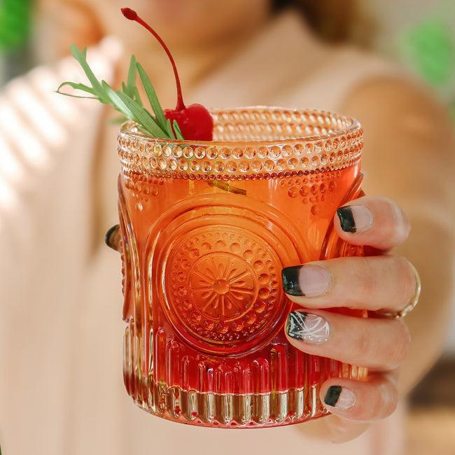 Kate Aspen 10 Oz. Ribbed Retro Arch Floral Rose Gold Drinking Glasses (Set Of 6)