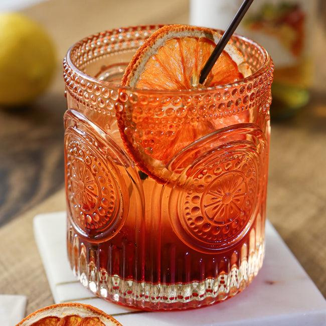 kate aspen 10 oz. Ribbed Retro Arch Floral Rose Gold Drinking Glasses (Set of 6)