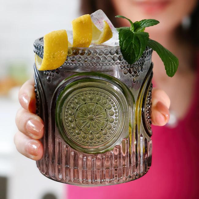 Kate Aspen 10 Oz. Ribbed Retro Arch Floral Smoke Grey Drinking Glasses (Set Of 6)