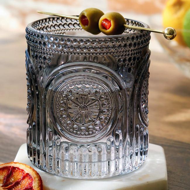 kate aspen 10 oz. Ribbed Retro Arch Floral Smoke Grey Drinking Glasses (Set of 6)