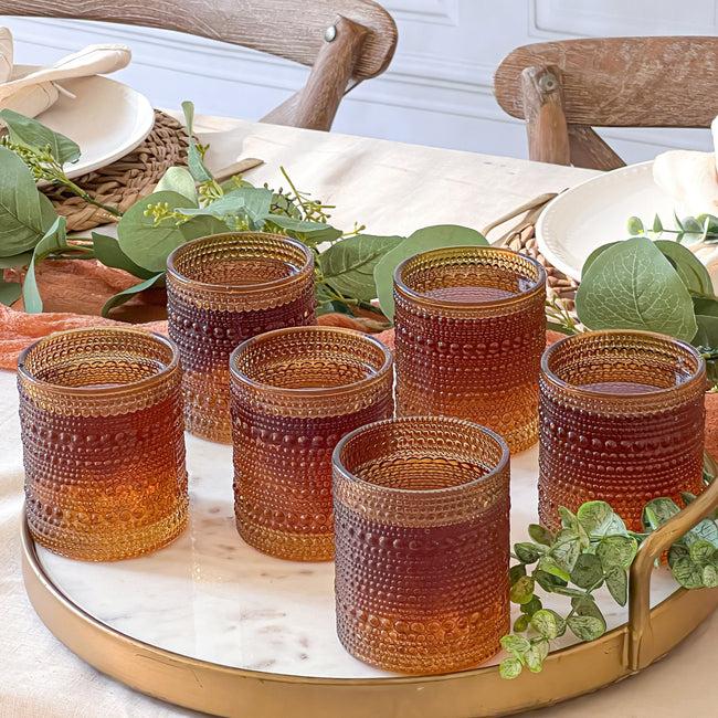 Kate Aspen 10 Oz. Textured Beaded Amber Old Fashion Drinking Glasses (Set Of 6)