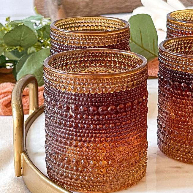 kate aspen 10 oz. Textured Beaded Amber Old Fashion Drinking Glasses (Set of 6)