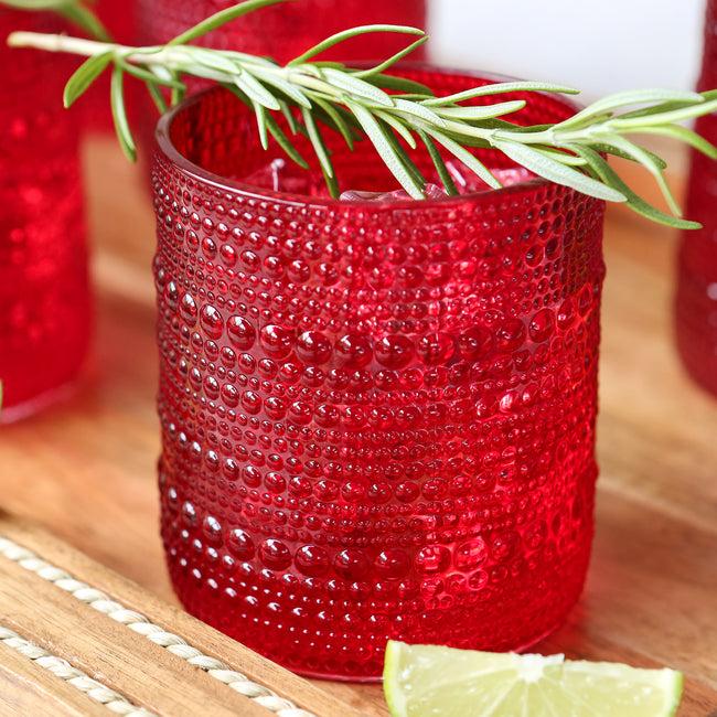 Kate Aspen 10 Oz. Textured Beaded Red Old Fashion Drinking Glasses (Set Of 6)