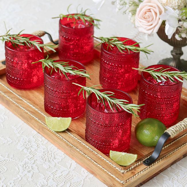 kate aspen 10 oz. Textured Beaded Red Old Fashion Drinking Glasses (Set of 6)