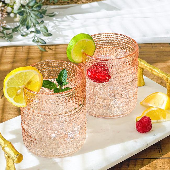kate aspen 10 oz. Textured Beaded Rose Gold Old Fashion Drinking Glasses (Set of 6)