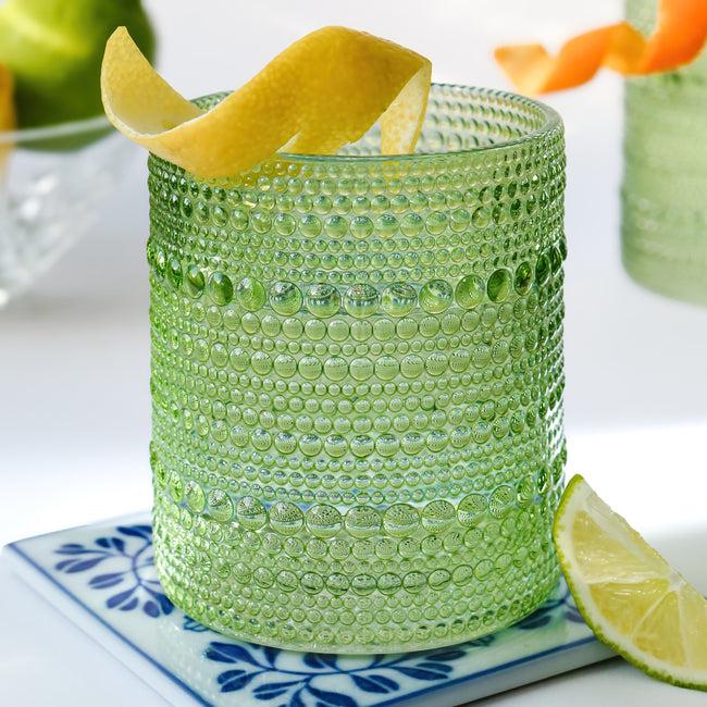 kate aspen 10 oz. Textured Beaded Sage Green Old Fashion Drinking Glasses (Set of 6)