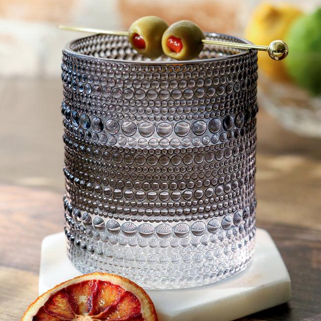 kate aspen 10 oz. Textured Beaded Smoke Grey Old Fashion Drinking Glasses (Set of 6)