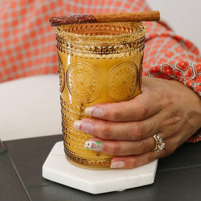 Kate Aspen 13 Oz. Hobnail Beaded Floral Amber Drinking Glasses (Set Of 6)