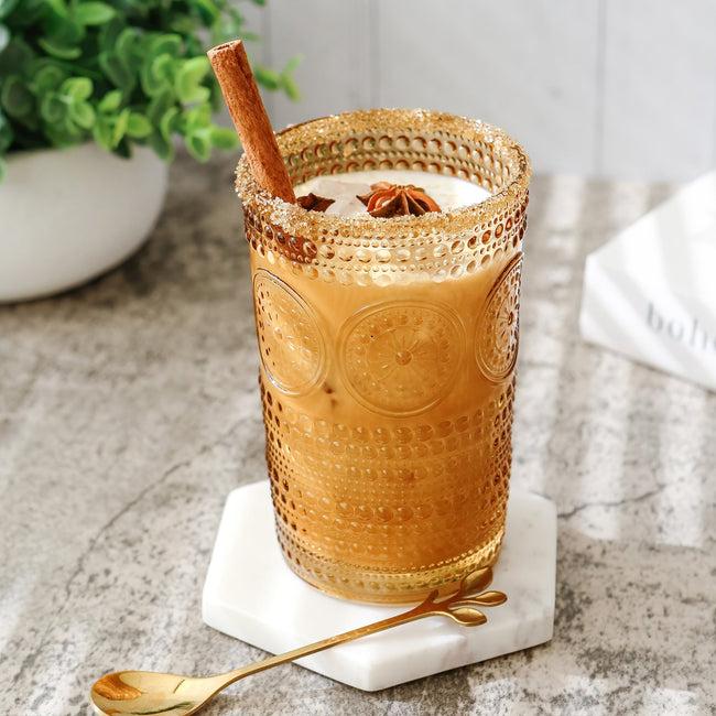 kate aspen 13 oz. Hobnail Beaded Floral Amber Drinking Glasses (Set of 6) kate aspen 13 oz. Hobnail Beaded Floral Amber Drinking Glasses (Set of 6)