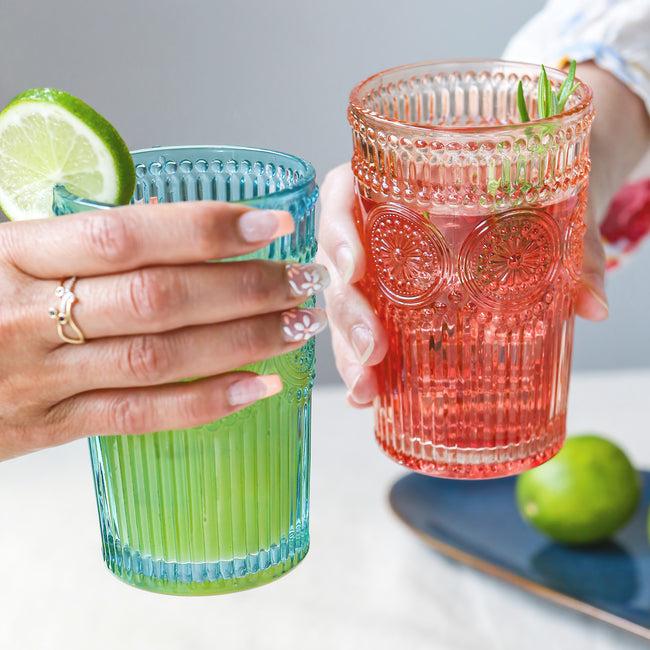 Kate Aspen 13 Oz. Vintage Textured Aqua Blue Drinking Glasses (Set Of 6)