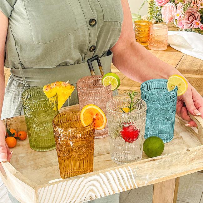 Kate Aspen 13 Oz. Vintage Textured Aqua Blue Drinking Glasses (Set Of 6)