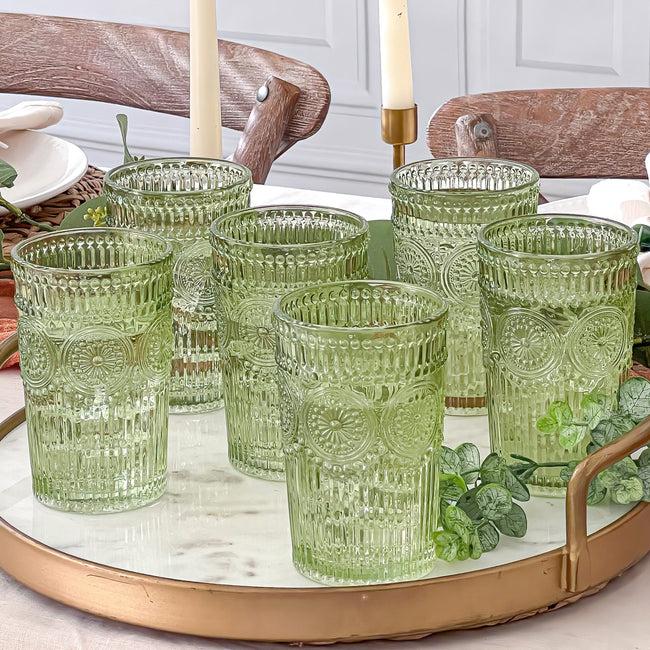 Kate Aspen 13 Oz. Vintage Textured Sage Green Drinking Glasses (Set Of 6)
