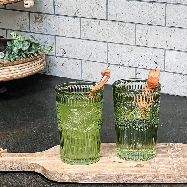 Kate Aspen 13 Oz. Vintage Textured Sage Green Drinking Glasses (Set Of 6)