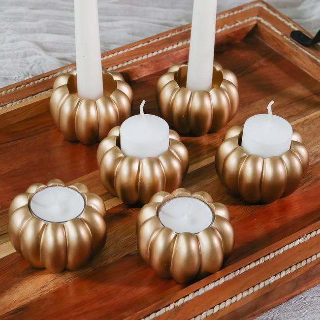 Kate Aspen 2-in-1 Pumpkin Tealight/Candlestick Holder (Set Of 6) - Gold