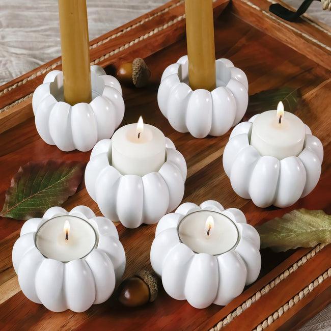kate aspen 2-in-1 Pumpkin Tealight/Candlestick Holder (Set of 6) - White
