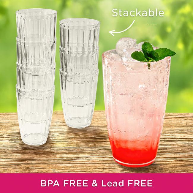 Kate Aspen 21 Oz Ribbed Acrylic Clear Cups Set Of 8