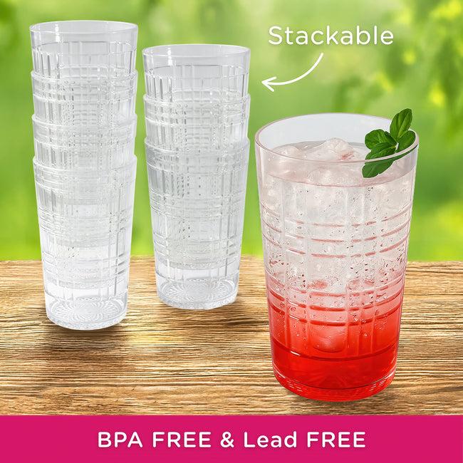 kate Aspen 22 Oz Plaid Detailed Acrylic Clear Cups Set Of 8