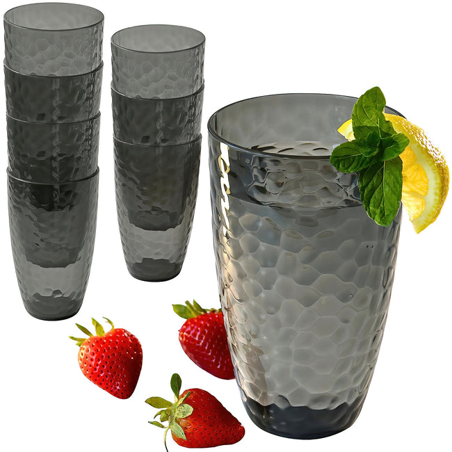 Kate Aspen 23 Oz Smoke Grey Hammered Acrylic Cups Set Of 8