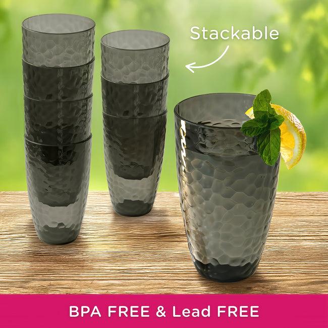 Kate Aspen 23 Oz Smoke Grey Hammered Acrylic Cups Set Of 8