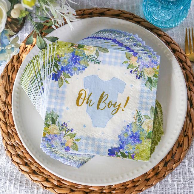 Kate Aspen Baby Shower Onesie Floral Tableware Set - Blue