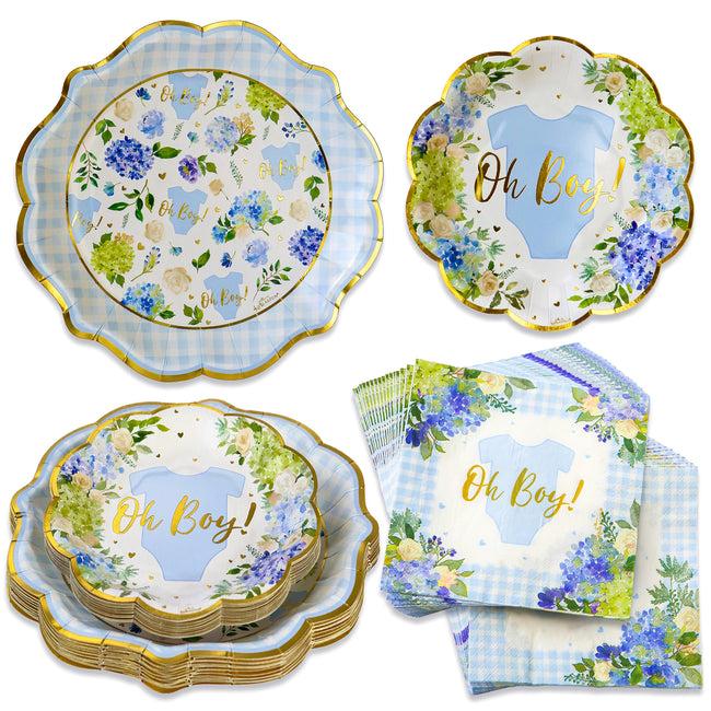 kate aspen Baby Shower Onesie Floral Tableware Set - Blue