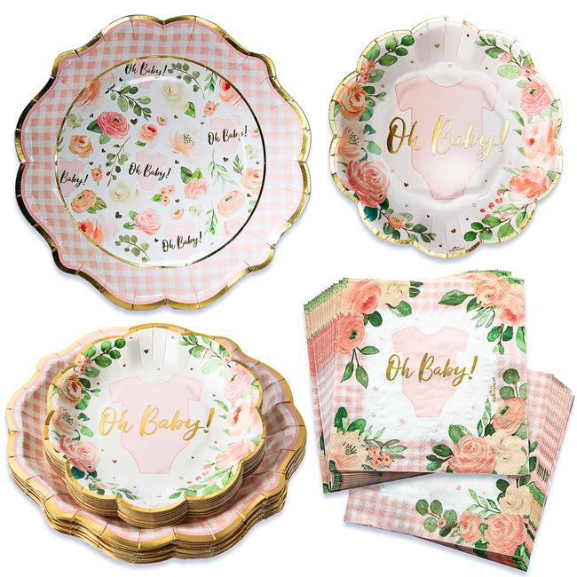 kate aspen Baby Shower Onesie Tableware Set - Pink Floral