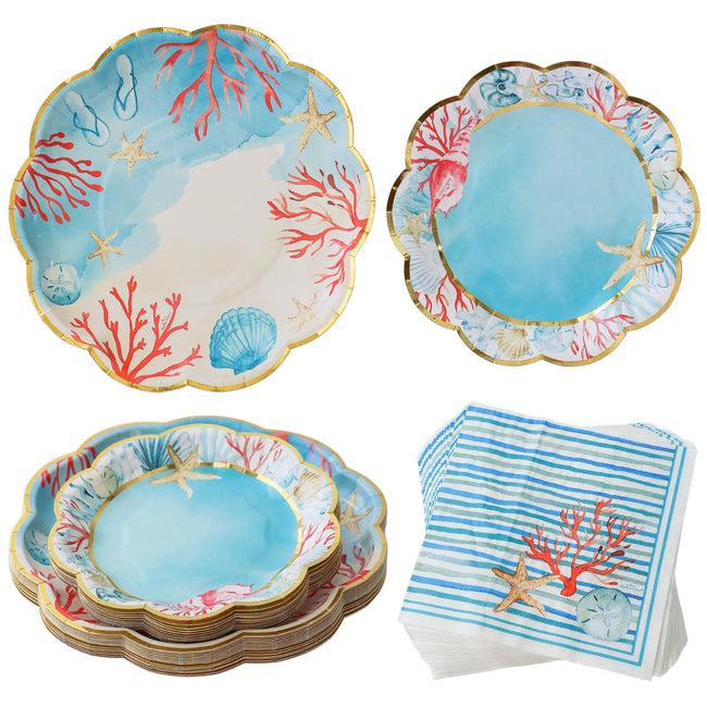 kate aspen Beach Party Tableware Set - 7” Plate (set of 16) 9” Plate (set of 16) and Napkin (set of 30)