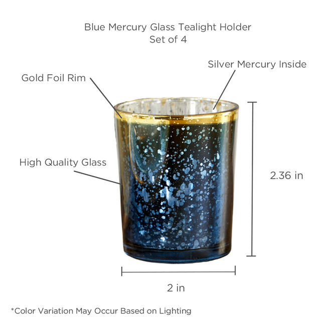 Kate Aspen Blue Mercury Glass Tea Light Holder (Set Of 4)