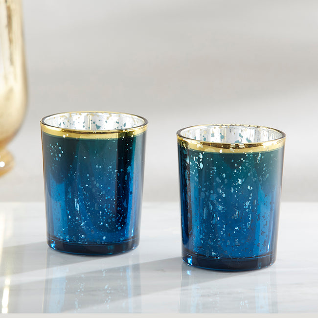 Kate Aspen Blue Mercury Glass Tea Light Holder (Set Of 4)