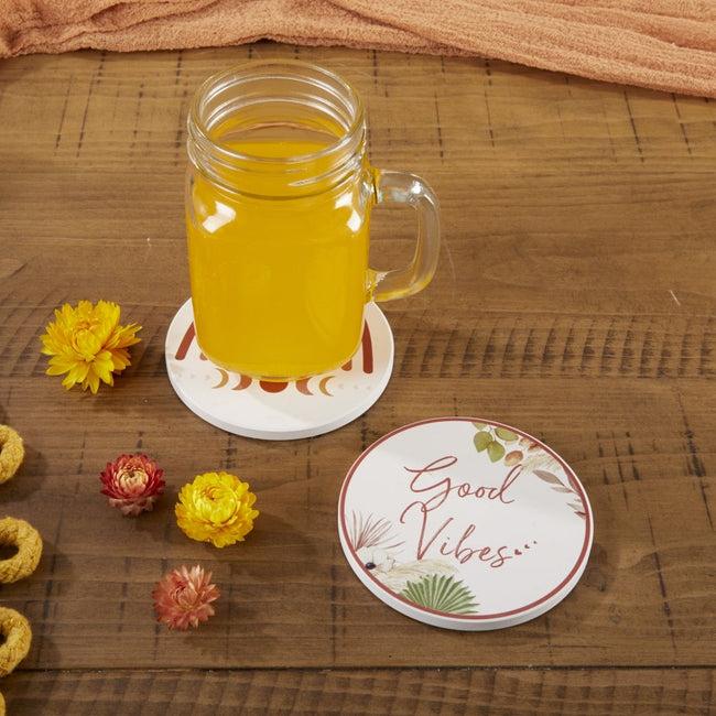 Kate Aspen Boho Ceramic Coaster With Holder (Set Of 6)