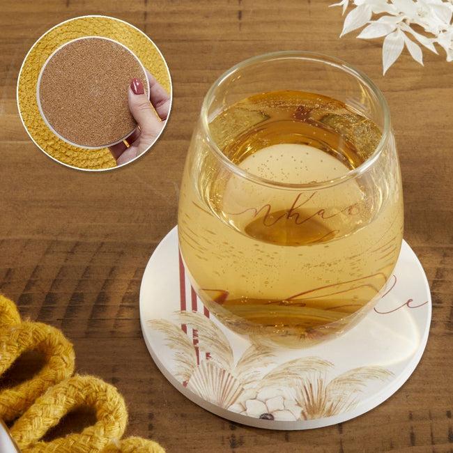 Kate Aspen Boho Ceramic Coaster With Holder (Set Of 6)