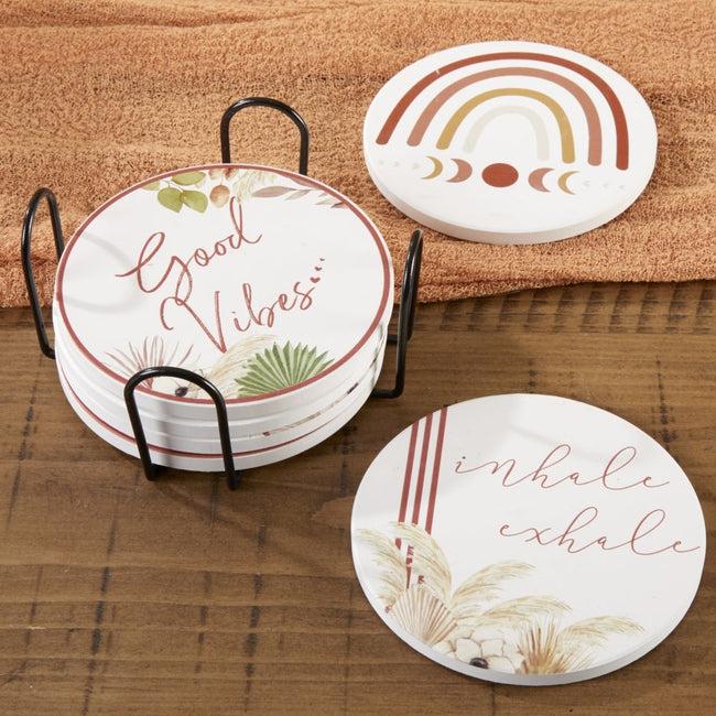 kate aspen Boho Ceramic Coaster with Holder (Set of 6)