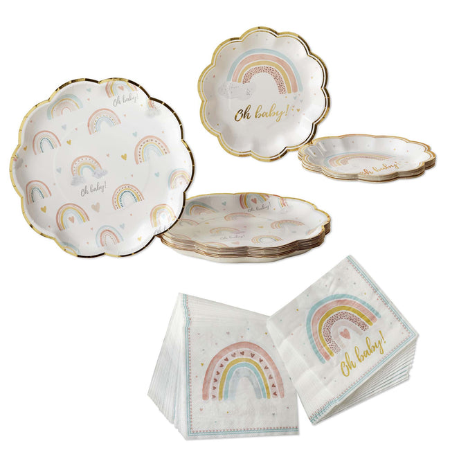 kate aspen Boho Rainbow Baby 62 Piece Party Tableware Set (16 Guests)