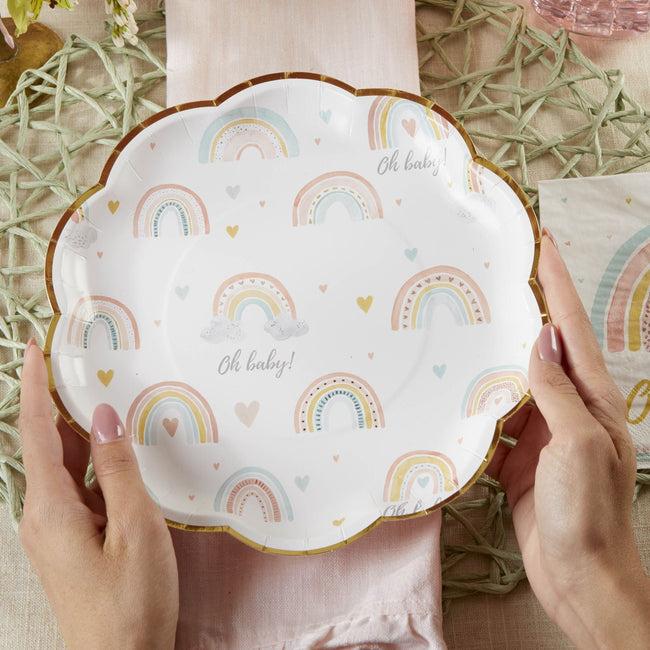 Kate Aspen Boho Rainbow Baby 9 In. Premium Paper Plates (Set Of 16)