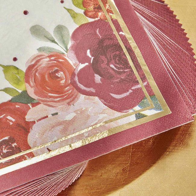 Kate Aspen Burgundy Blush Floral 2 Ply Paper Napkins (Set Of 30)