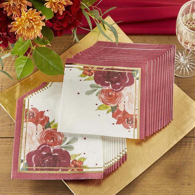 kate aspen Burgundy Blush Floral 2 Ply Paper Napkins (Set of 30)