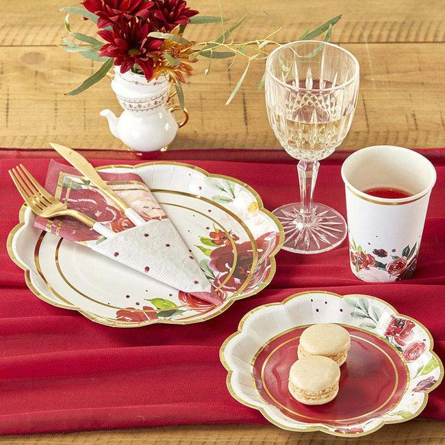 Kate Aspen Burgundy Blush Floral 7 In. Premium Paper Plates (Set Of 16)