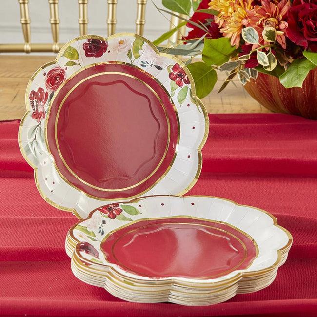 Kate Aspen Burgundy Blush Floral 7 In. Premium Paper Plates (Set Of 16)