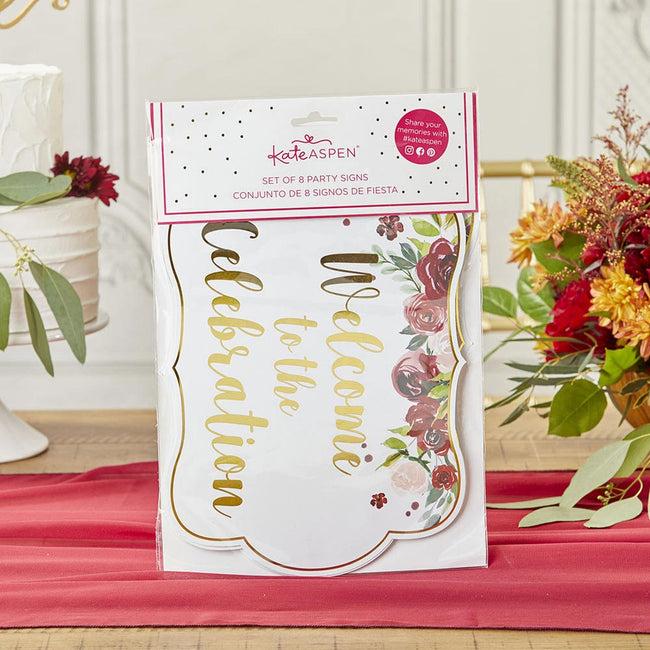 Kate Aspen Burgundy Blush Floral Party Décor Sign Kit (Set Of 8)