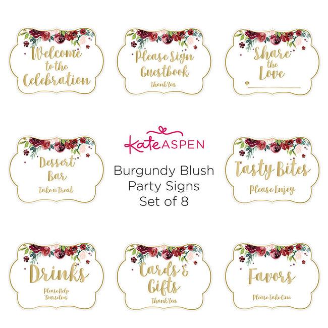 Kate Aspen Burgundy Blush Floral Party Décor Sign Kit (Set Of 8)