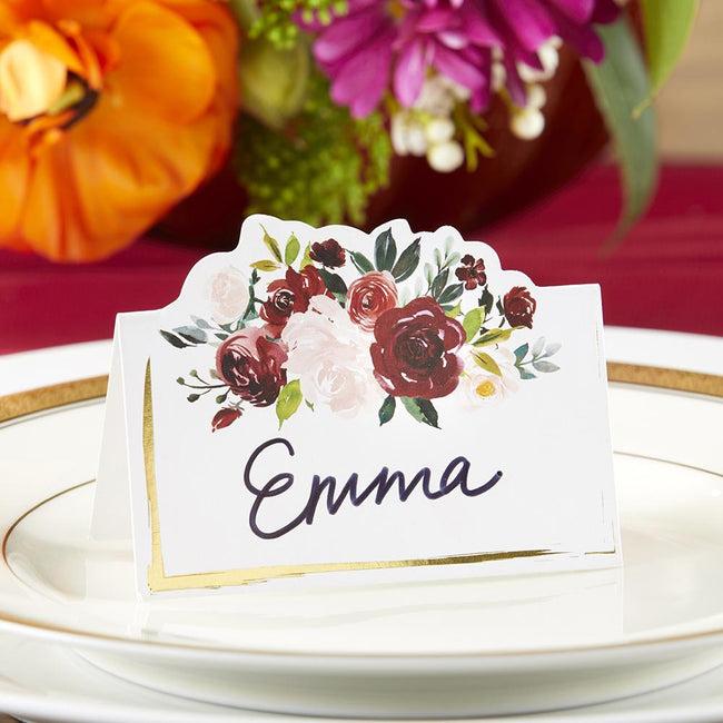 Kate Aspen Burgundy Blush Floral Tent Place Card (Set Of 50)